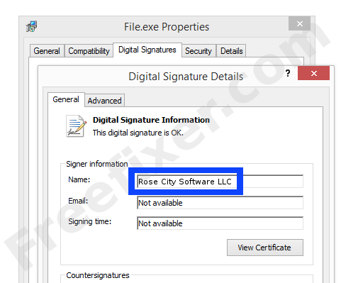 Screenshot of the Rose City Software LLC certificate